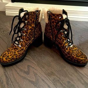 Marc Fisher faux fur ankle combat boots… size 9W